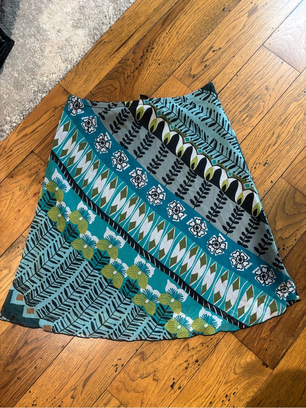 Y2K Wrapper Women's Teal Patterned A-Line Knee Length Skirt Size Large